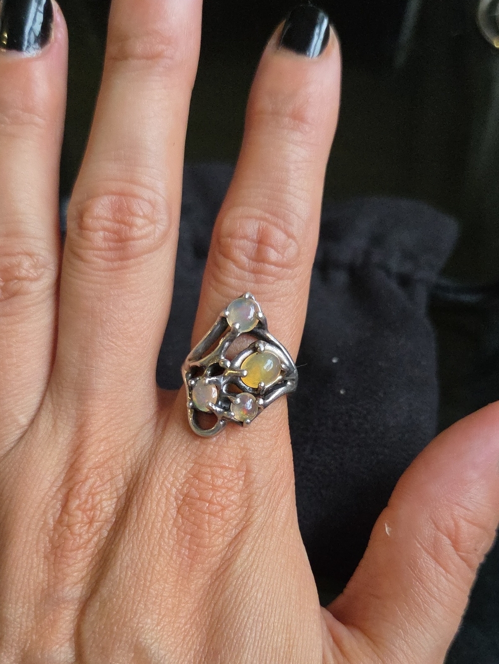 925 Silver Opal Cluster Ring - Yellow/White Opal